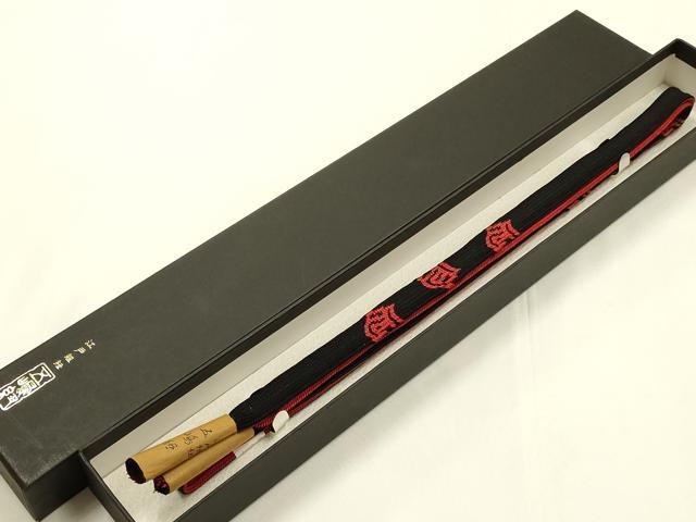 平和屋着物●無形文化財 江戸組紐 五嶋紐 帯締め 平組 黒×赤 正絹 逸品 新品 AABK9768ay