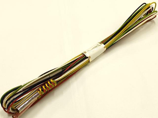 平和屋着物●和装小物 帯締め・帯揚げセット 七本原 厄除け紐 七色紐 7色 細紐 斜縞 正絹 逸品 未使用 AABK9788ay