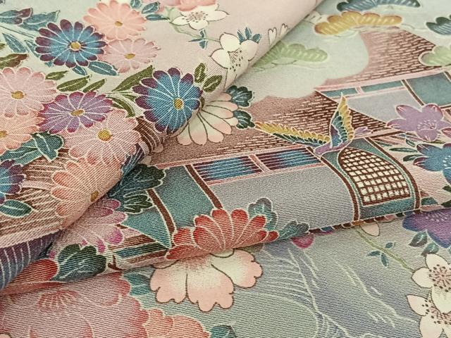 平和屋着物▽上質な小紋 単衣 風景花鳥文 暈し染め 正絹 逸品 AABK9813jh