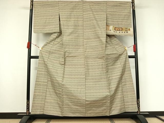 平和屋着物▽信州紬 単衣 横段文 証紙付き 正絹 逸品 AABK9814jh