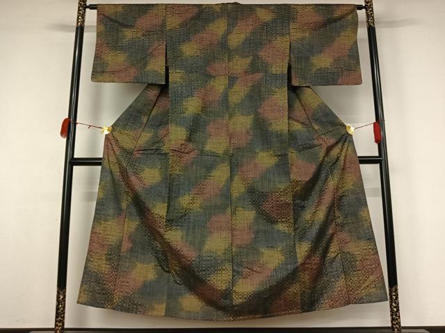 平和屋着物▽上質な紬 単衣 霞文 正絹 逸品 AABK9817jh