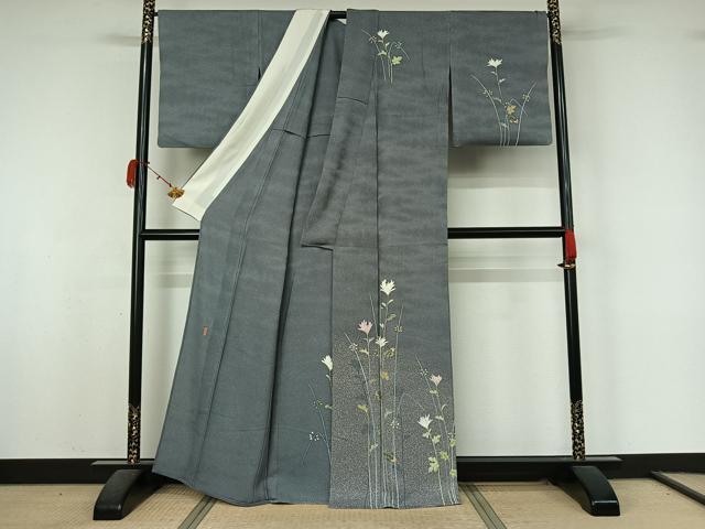 平和屋着物▽本加賀友禅作家 清藤宏 訪問着 単衣 草花文 正絹 逸品 AABK9818jh