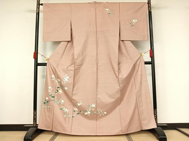 平和屋着物▽本加賀友禅作家 成竹登茂男 訪問着 単衣 白山紬 枝花文 ますいわ屋扱い 正絹 逸品 AABK9819jh
