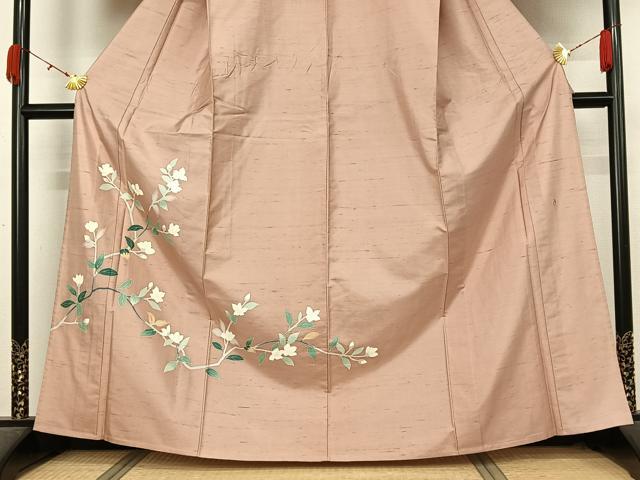 平和屋着物▽本加賀友禅作家 成竹登茂男 訪問着 単衣 白山紬 枝花文 ますいわ屋扱い 正絹 逸品 AABK9819jh