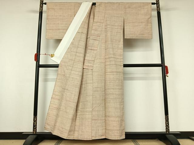 平和屋着物▽上質な紬 単衣 格子 正絹 逸品 AABK9820jh