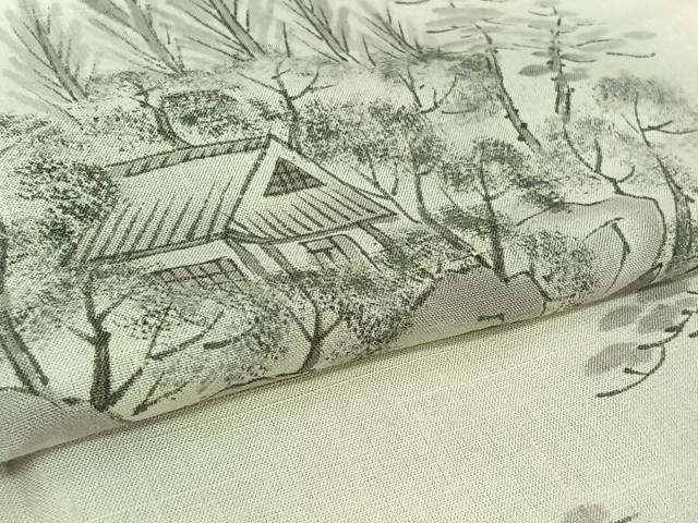 平和屋着物▽訪問着 単衣 紬地 手描き 風景文 正絹 逸品 AABK9824jh