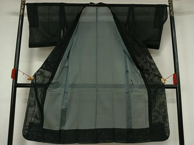 平和屋着物▽道行コート スリーシーズン 春夏秋 塵除け 黒地 ロング丈 正絹 逸品 AABK9828jh