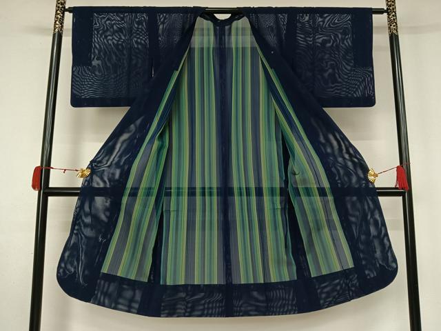 平和屋着物▽道行コート スリーシーズン 春夏秋 塵除け 紺色 ロング丈 正絹 逸品 AABK9831jh