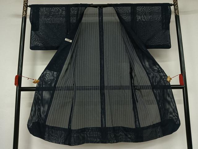 平和屋着物▽道行コート スリーシーズン 春夏秋 塵除け 縞 三越扱い ロング丈 正絹 逸品 AABK9833jh