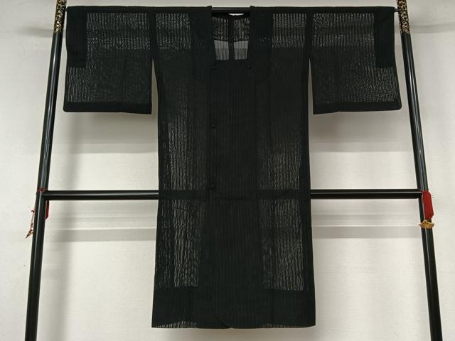 平和屋着物▽道行コート スリーシーズン 春夏秋 塵除け 縞 黒地 ロング丈 正絹 逸品 AABK9834jh