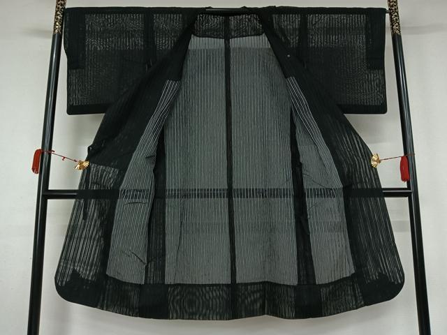 平和屋着物▽道行コート スリーシーズン 春夏秋 塵除け 縞 黒地 ロング丈 正絹 逸品 AABK9834jh
