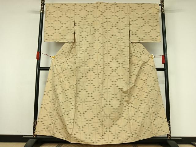 平和屋着物▽上質な紬 単衣 幾何学文様 正絹 逸品 AABK9836jh