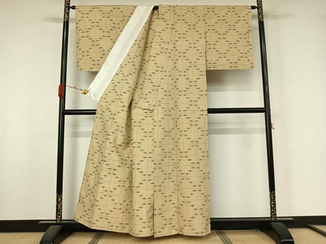 平和屋着物▽上質な紬 単衣 幾何学文様 正絹 逸品 AABK9836jh
