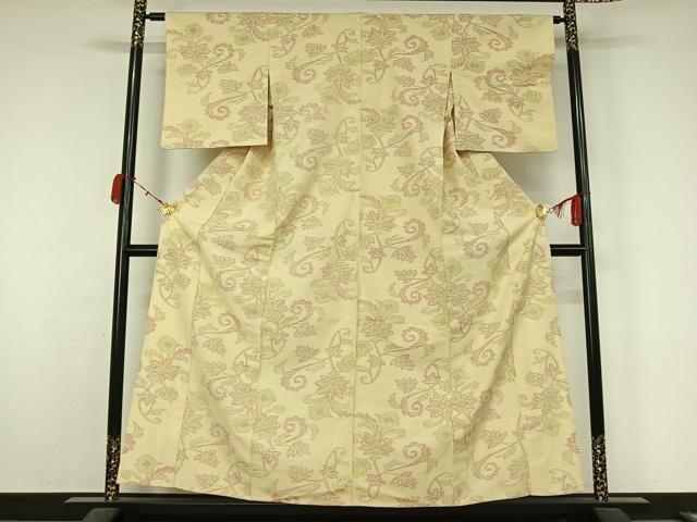 平和屋着物▽上質な紬 単衣 更紗花文 鈴乃屋扱い 正絹 逸品 AABK9841jh