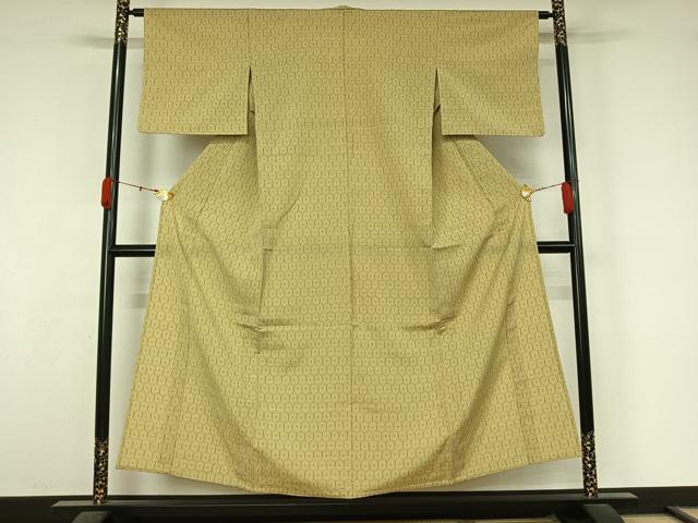 平和屋着物▽上質な紬 単衣 亀甲柄 正絹 逸品 AABK9850jh