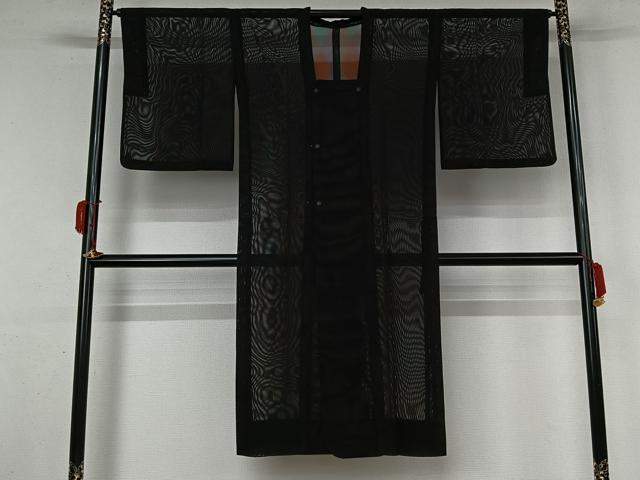 平和屋着物▽道行コート スリーシーズン 春夏秋 塵除け 黒地 ロング丈 正絹 逸品 AABK9852jh