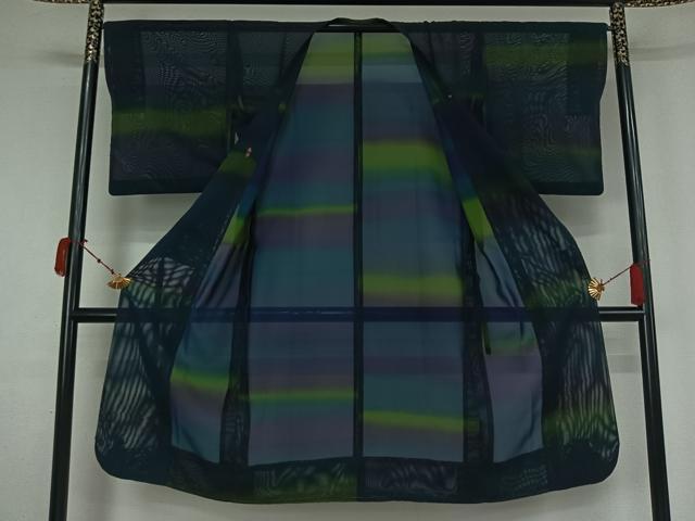 平和屋着物▽道行コート スリーシーズン 春夏秋 塵除け 横段文 暈し染め ロング丈 正絹 逸品 AABK9858jh