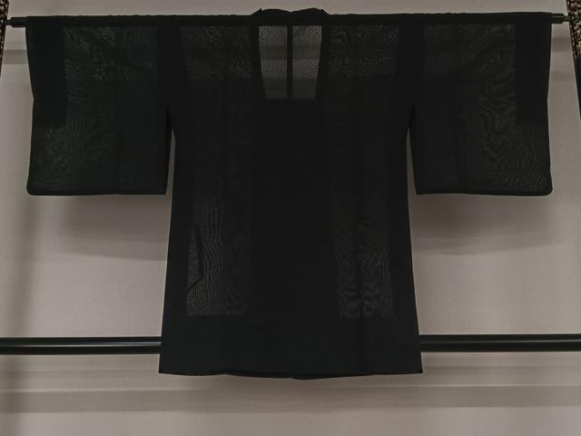 平和屋着物▽道行コート スリーシーズン 春夏秋 塵除け 黒地 正絹 逸品 AABK9860jh