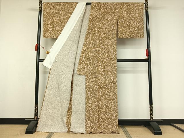 平和屋着物▽上質な小紋 単衣 流水風景花文 ロング丈 正絹 逸品 AABK9868jh