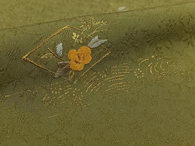 平和屋着物▽訪問着 単衣 刺繍 流水花文 金糸 金彩 正絹 逸品 AABK9873jh