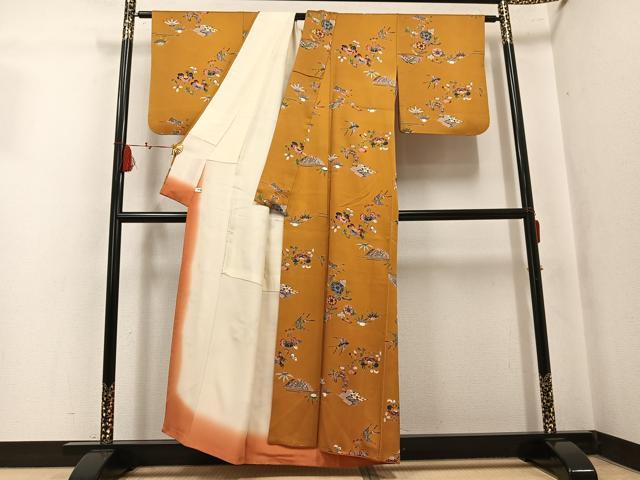 平和屋着物●上質な小紋 型染め 花鳥文 正絹 逸品 AABK9883ph