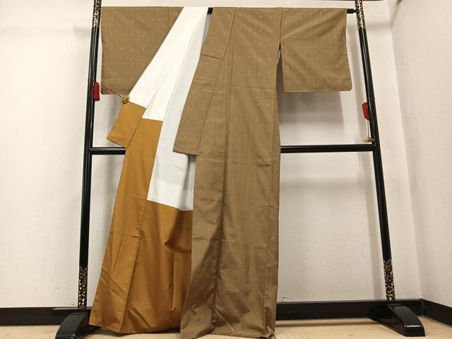 平和屋着物●上質な紬 井桁絣 正絹 逸品 AABK9890ph