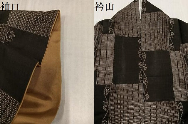 平和屋着物●本場大島紬 9マルキ 市松文様 正絹 逸品 AABK9891ph