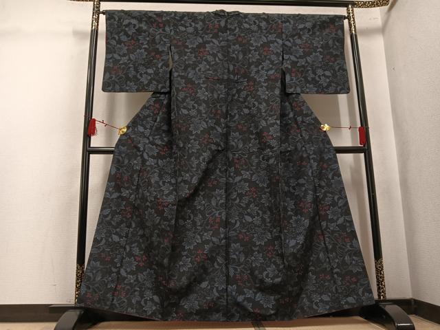 平和屋着物●上質な紬 更紗唐草文 胴抜き仕立て 正絹 逸品 AABK9893ph