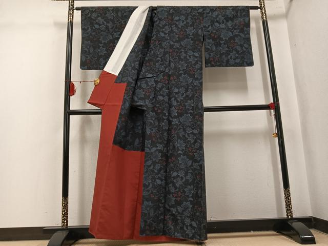 平和屋着物●上質な紬 更紗唐草文 胴抜き仕立て 正絹 逸品 AABK9893ph