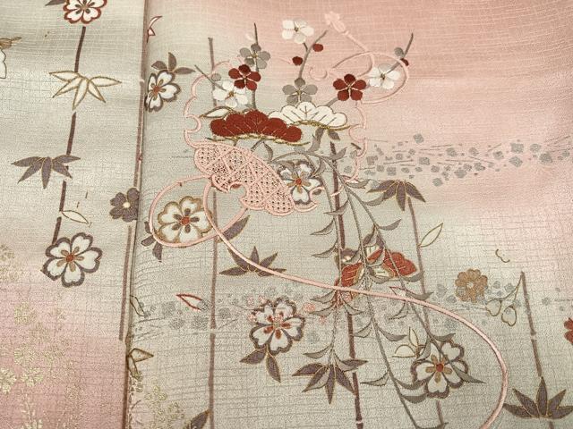 平和屋着物●訪問着 中国三大刺繍 汕頭刺繍 スワトウ刺繍 松竹梅 雪輪舞蝶文 暈し染め 金銀彩 正絹 逸品 AABK9895ph