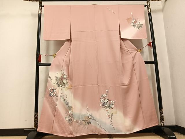平和屋着物●訪問着 色紙枝花文 暈し染め 金彩 正絹 逸品 AABK9899ph