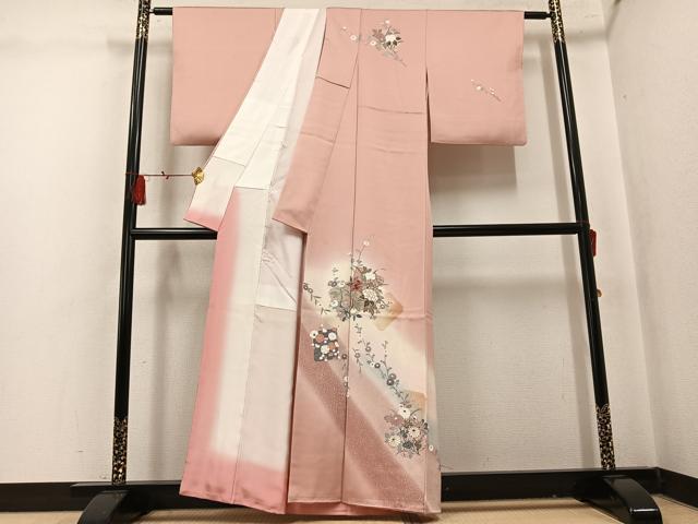 平和屋着物●訪問着 色紙枝花文 暈し染め 金彩 正絹 逸品 AABK9899ph