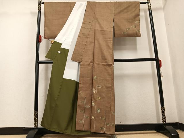 平和屋着物●手彫木版染 佐伯武晴 訪問着 紬地 手彫木版染 猫 ネコ 正絹 逸品 AABK9909ph