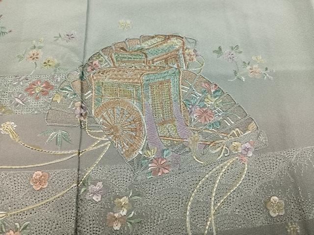 平和屋着物●訪問着 総刺繍 中国三大刺繍 汕頭刺繍 スワトウ刺繍 御所車檜扇花鼓文 暈し染め 金糸 正絹 逸品 AABK9910ph