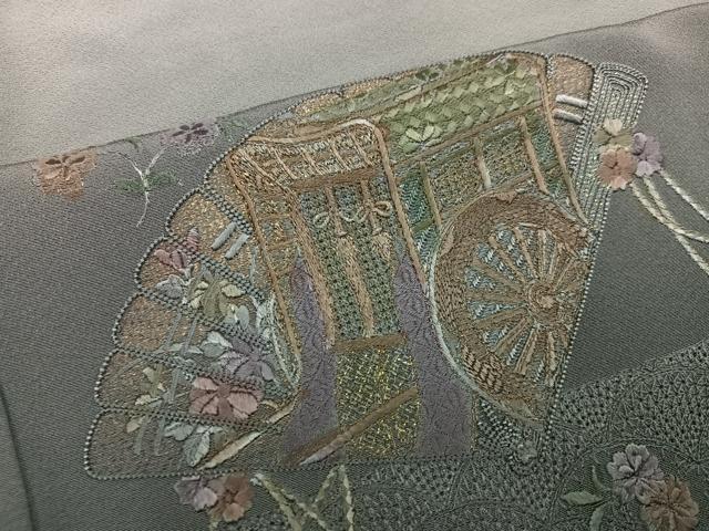 平和屋着物●訪問着 総刺繍 中国三大刺繍 汕頭刺繍 スワトウ刺繍 御所車檜扇花鼓文 暈し染め 金糸 正絹 逸品 AABK9910ph