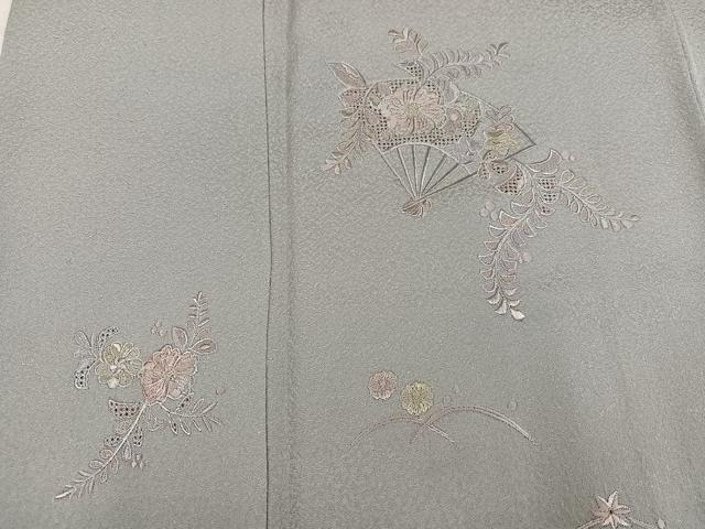平和屋着物●訪問着 総刺繍 中国三大刺繍 汕頭刺繍 スワトウ刺繍 辻が花 扇面花文 暈し染め 正絹 逸品 AABK9913ph