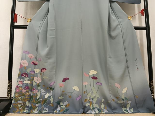 平和屋着物●二代目清次郎 手描き 訪問着 草花文 暈し染め 正絹 逸品 AABK9915ph