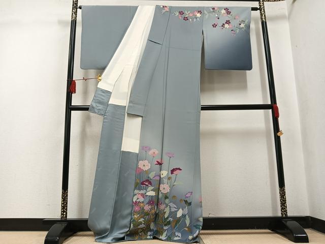平和屋着物●二代目清次郎 手描き 訪問着 草花文 暈し染め 正絹 逸品 AABK9915ph