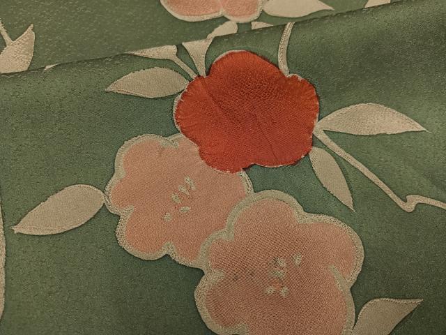 平和屋着物●上質な小紋 地紋起こし 枝梅 正絹 逸品 AABK9917ph