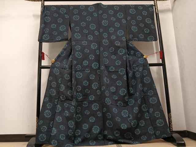平和屋着物●久留米絣 単衣 舞花文 やまと誂製 綿 逸品 AABK9922ph