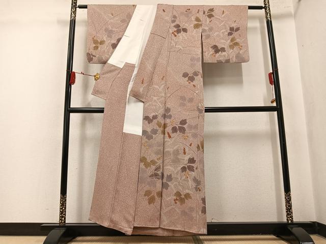平和屋着物●訪問着 駒刺繍 枝葉文 金彩 正絹 逸品 AABK9924ph