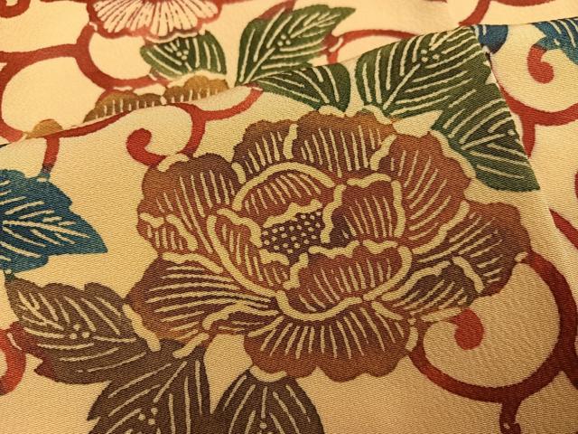 平和屋着物●上質な小紋 型染め 花唐草文 正絹 逸品 AABK9925ph
