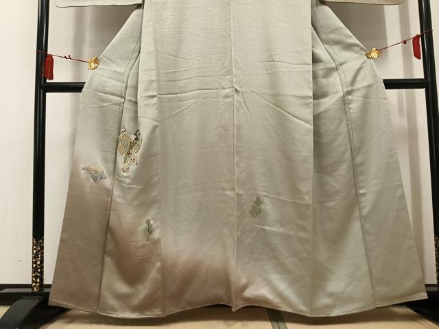 平和屋着物●訪問着 駒刺繍 人物冊子扇面花文 暈し染め 金糸 正絹 逸品 未使用 AABK9926ph