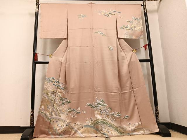 平和屋着物●訪問着 駒刺繍 地紙鴛鴦鳳凰草花文 暈し染め 金銀彩 正絹 逸品 未使用 AABK9930ph