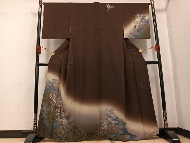 平和屋着物●訪問着 作家物 千尋 片輪車草花文 暈し染め 金彩 鈴乃屋扱い 正絹 逸品 AABK9933ph