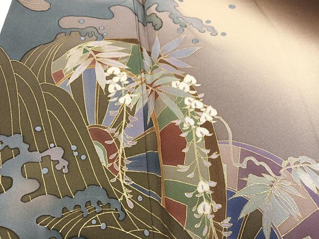 平和屋着物●訪問着 作家物 千尋 片輪車草花文 暈し染め 金彩 鈴乃屋扱い 正絹 逸品 AABK9933ph