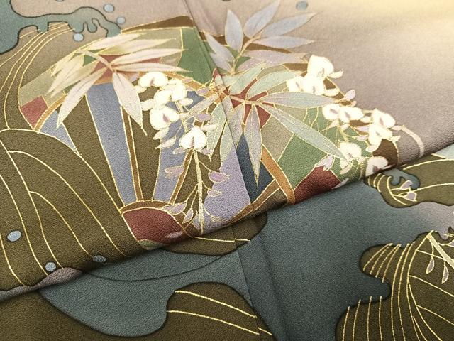 平和屋着物●訪問着 作家物 千尋 片輪車草花文 暈し染め 金彩 鈴乃屋扱い 正絹 逸品 AABK9933ph