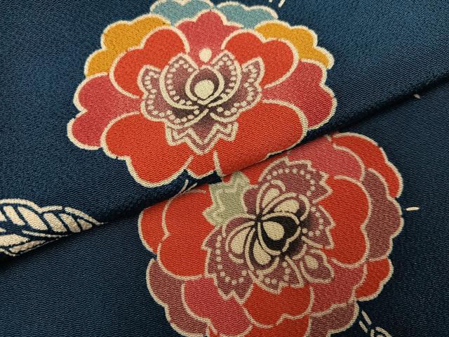 平和屋着物●上質な小紋 型染め 枝花文 鬼しぼ縮緬 正絹 逸品 AABK9935ph
