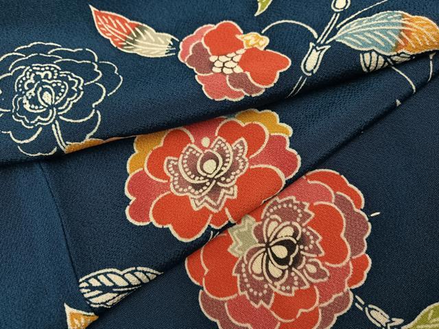 平和屋着物●上質な小紋 型染め 枝花文 鬼しぼ縮緬 正絹 逸品 AABK9935ph