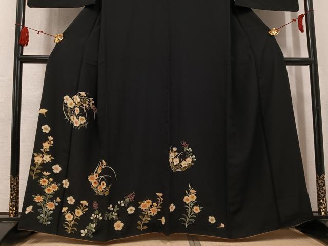 平和屋着物●訪問着 草花文 黒地 やまと誂製 正絹 逸品 AABK9936ph